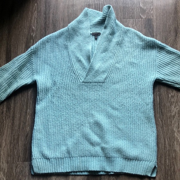 Talbots Cozy Teal Shawl Collar V-Neck Sweater | Classic Knit Pullover - Picture 1 of 6